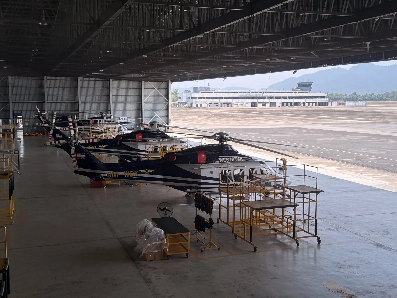 Helicopters in the Weststar hangar at Kerteh